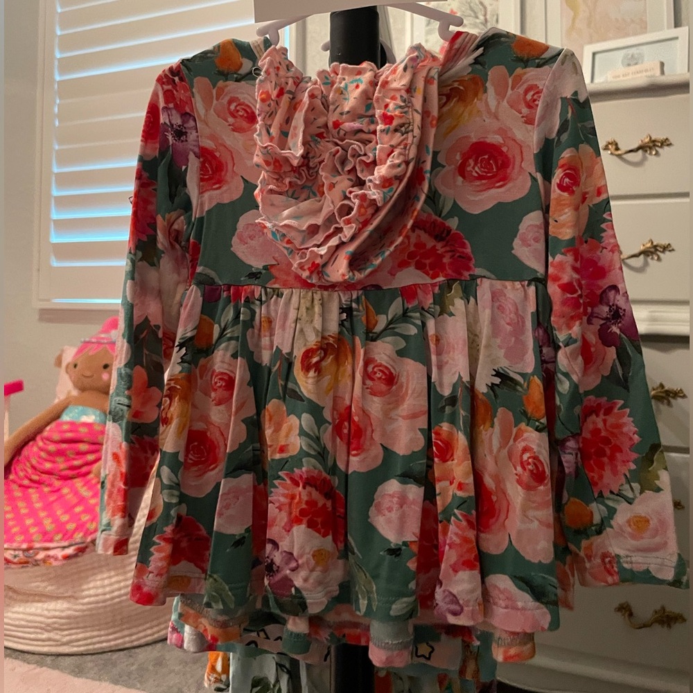 POSH PEANUT Green Floral Bummy Set 18-24
